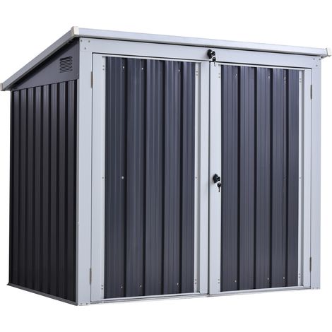 3.2 x 5.1ft Corrugated Steel Two-Bin Storage Shelter - Black