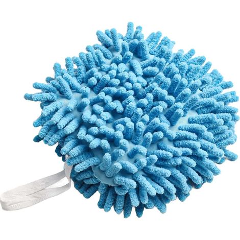 Set of 2 chenille towels - Highly absorbent, quick-drying hanging sponge for kitchen and bathroom - Soft, lint-free cleaning cloth - 17 x 17 cm - Blue (1/5)