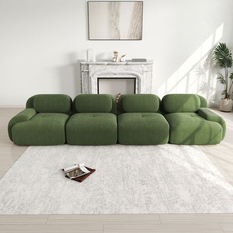 Divano in velluto a coste a 4 posti 388x103x75 cm - Divano modulare con braccioli curvi - Base antiscivolo e tessuto elastico - Ideale per il soggiorno - Verde