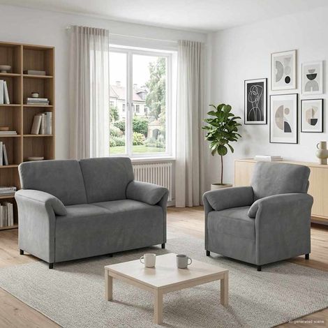vidaXL Ensemble de Canapés 2 pc Gris foncé Velours (1/5)