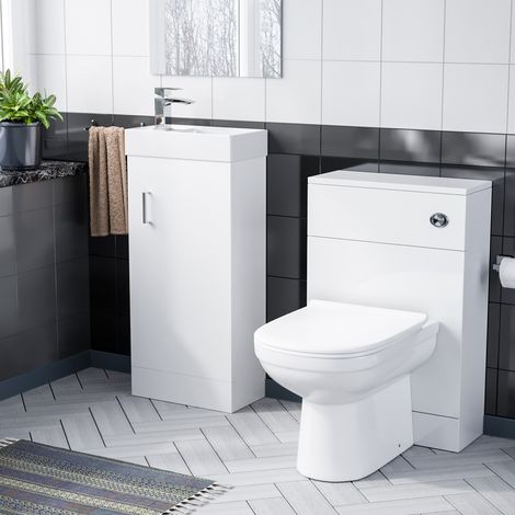 Sano 400mm White Floor Standing Vanity Cabinet, Back to Wall Toilet & WC unit (1/5)