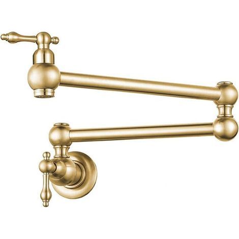 Fitags – Kaltwasser-Küchenarmatur zur Wandmontage – 360° drehbarer Auslauf – Messing-Doppelgriff – gebürstetes Gold-Finish – einfache Installation (1/5)