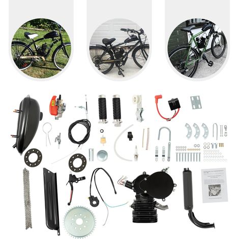 Kit moteur à essence 110 cm3 pour vélo, kit de conversion 2 temps pour la plupart des vélos de 26"/28", noir (1/5)