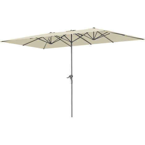 Doppelseitiger Schirm, 451 x 264 cm Sonnenschirm mit Kurbelsystem, 12 Metallstreben, Aluminiummast, Cremeweiß