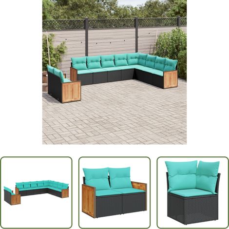 vidaXL Canapé en résine - Salon de jardin 10 pcs avec coussins noir résine tressée (1/5)