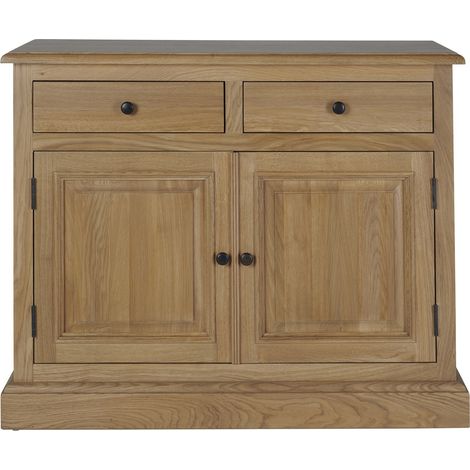 Hellin – Buffet bas parisien 2 portes 2 tiroirs en chêne massif – Dimensions L 107 x P 42 x H 85 cm – Assemblage traditionnel – Finition patinée (1/5)