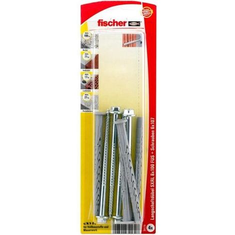 Fischer 4x  Taco de  caña larga  SXRL 8x100  FUS Tornillo  hexagonal con  arandela -  30170