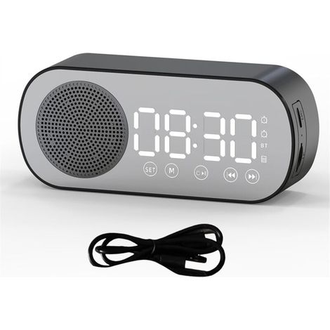 Sveglia digitale Bluetooth con doppio allarme, altoparlante, slot per scheda TF, per casa o ufficio - Nero (1/4)