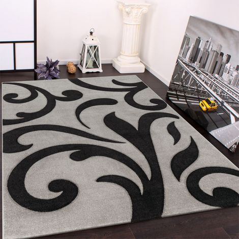 Paco Home Tapis De Créateur Aux Contours Découpés Moderne En Gris Noir 60x110 cm (1/5)