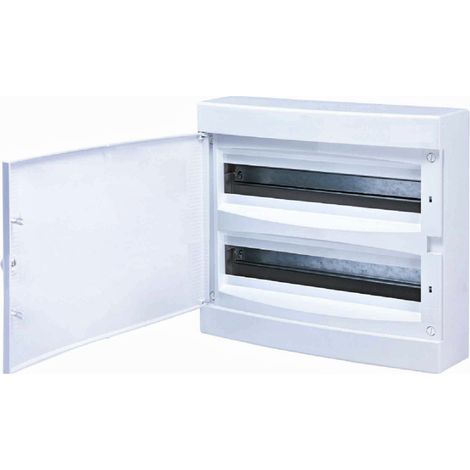 Coffret électrique apparent 36 modules – 2 rangées de 18 modules – Porte blanche opaque réversible – IP40 pour installation intérieure