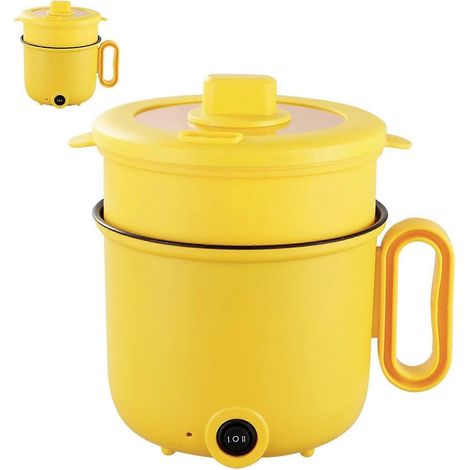 Casserole électrique avec poignée anti-brûlure, couvercle transparent, cuiseur à nouilles rapide, mini-casserole de 1,5 L pour steak, œufs, riz frit, ramen, porridge, soupe (jaune simple) Jaune double (1/5)