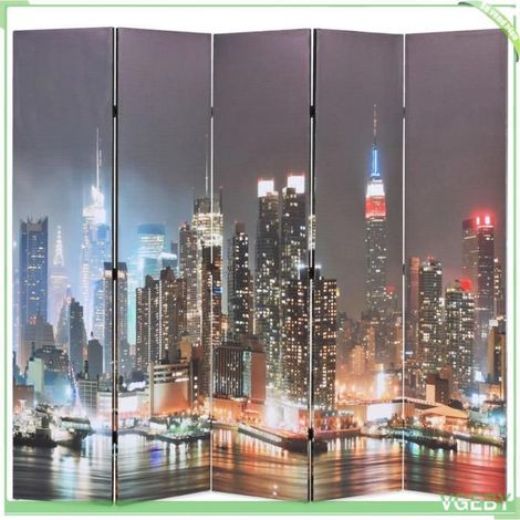 Cloison de séparation pliable - New York la nuit - 200 x 170 cm - Impression recto/verso - Cadre bois sapin (1/5)
