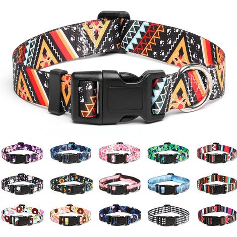 Collier pour Chien, Collier Classique en Nylon Réglable, Fleur, Océan, Forêt, Tribal Design, Tournesol, Flora, Léopard, pour Petits, Moyens et Grands Chiens (M, Ethnique Doré) (1/5)