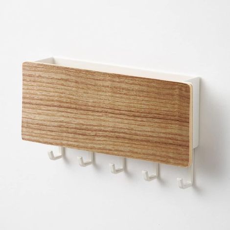 Range Courrier Et Boite CléS en Bois Porte CléS à Crochet Sans Trou Range Courrier Mural Bois 5 Crochets en Bois Avec Cinq Crochets en Plastique pour Combiner Dossiers De Courrier Avec Crochets CléS (1/5)