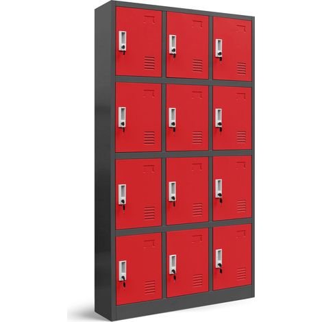 Armoire vestiaire consigne pour les vêtements, 12 casiers MARCIN, 900 x 1850 x 400 mm, rouge anthracite (1/2)