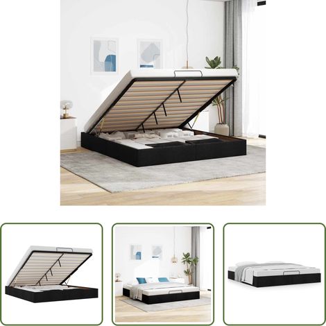 vidaXL Sommier à lattes - Cadre de lit ottoman sans matelas noir 160x200 cm tissu (1/5)