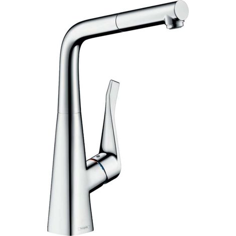 Hansgrohe – Mitigeur de cuisine bec extractible chromé – Hauteur 356mm – Projection 219mm – Raccordement haute pression – 14821000 (1/5)