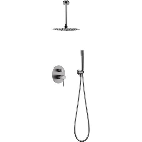 Conjunto moderno de ducha con un diseño empotrado en color níquel cepillado top Line de Imex