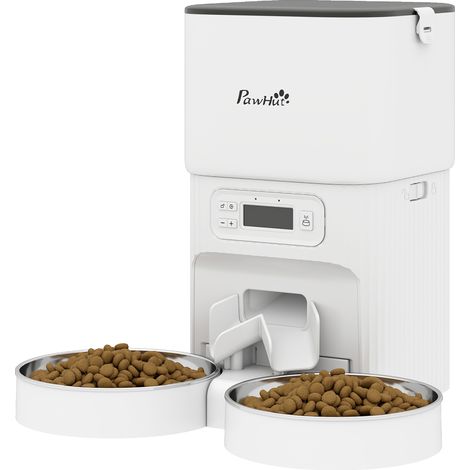 Automatique distributeur de croquettes pour chat avec minuterie, contrôle des portions et 2 gamelles en acier inoxydable (1/5)