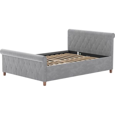 Vittorio Double Bed, Light Grey Velvet & Gel Memory Foam Pocket Spring Mattress, Double (1/5)