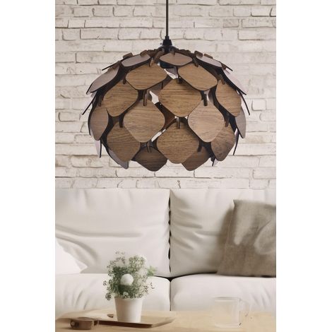 lustre marron, corps en MDF, longueur du capuchon 26 cm, diamètre 39 cm, câble réglable, douille E27, max. 40 W, hauteur totale 66 cm pour les espaces modernes (1/3)