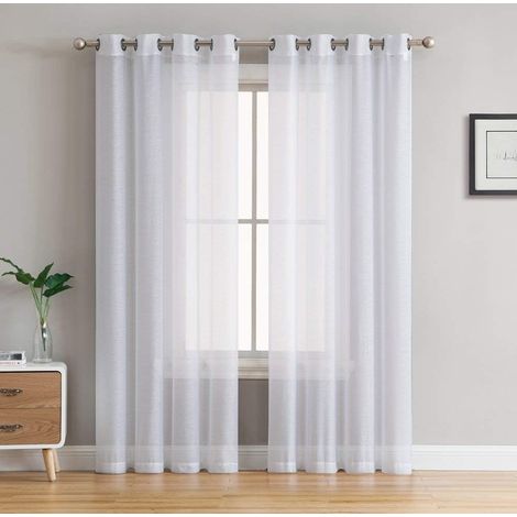 Rideau en tulle translucide avec œillets, 2 panneaux (134 cm x 240 cm, blanc) (1/5)