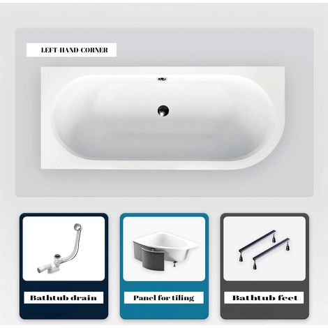 Asymmetrische Badewanne - 160 x 75 cm - Links - mit Verkleidung - mit Füßen - Ablaufgarnitur Chrom - AVITA