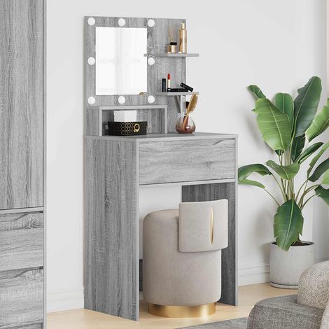 Coiffeuse avec miroir, éclairage Hollywood et chargeur sans fil, gris sonoma, 60 x 39,5 x 135 cm - PANGIVO (1/5)