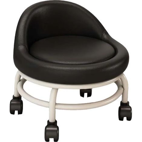 Tabouret Roulant - Hauteur Basse - Cuir Pu - Blanc - Pour Bureau Piano Comptoir - 1 Piece (1/5)