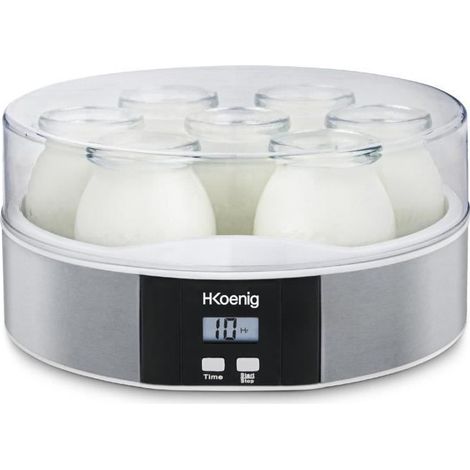 Yaourtière programmable 7 pots 160 mL – Écran LCD – Arrêt automatique – Corps en acier inoxydable – Compatible lave-vaisselle – Koenig