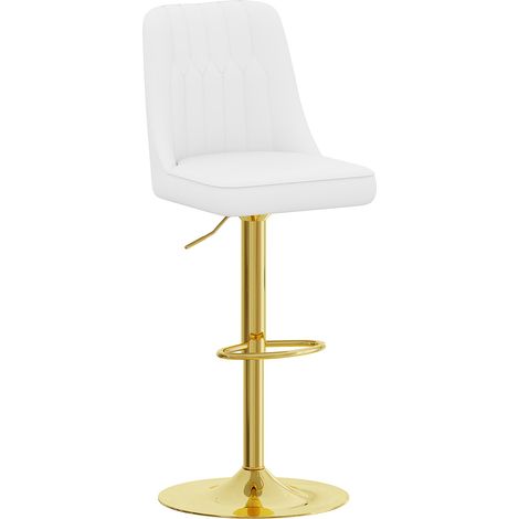 2er-Set höhenverstellbare Barhocker, 360° drehbar, PU Weiß, Metall Gold (1/5)