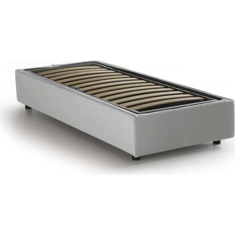 Talamo Italia Letto singolo Lucia, Letto contenitore con rivestimento in ecopelle, 100% Made in Italy, Apertura frontale, adatto per materasso Cm 90x200, Bianco, con imballo rinforzato