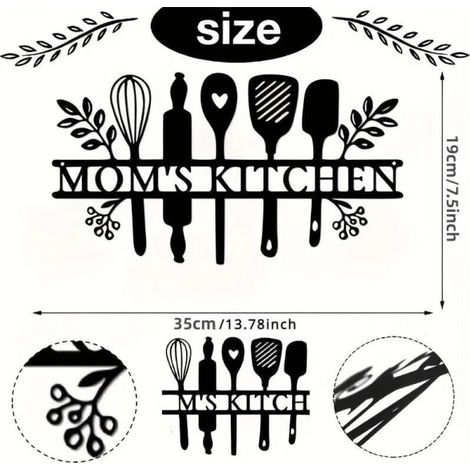 Décoration murale en métal, décoration murale en fer avec logo de cuisine, décoration creuse, convient pour la cuisine, la salle à manger, l'intérieur et l'extérieur, 35x19 cm (1/3)