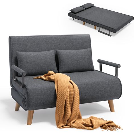 Bealife Poltrona Convertibile 2 Posti Divano Letto Modulabile Chaise Longue 2 Cuscini Piedi in Legno Regolabili Pieghevole