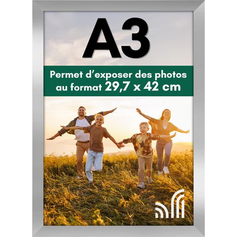 Cadre Photo A3 Argenté - Cadre A3 en MDF avec Verre Incassable Poli et Matériel de Suspension Intégré - Format Horizontal et Vertical pour Mur (1/5)