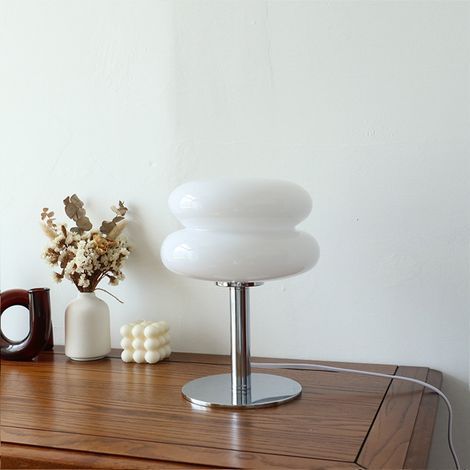Lampe de table verre – forme tarte aux œufs – USB – souple – économique – bureau fille – blanc