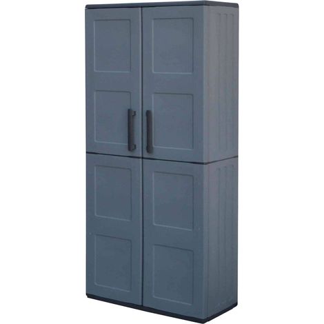 Dmora - Armadio da esterno Akina, Mobile da balcone, Armadio multiuso con ripiani, 100% Made in Italy, 68x37h163 cm, Grigio e Nero, Finitura quadri (1/5)