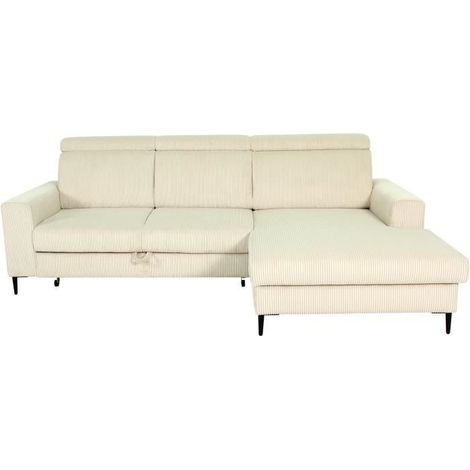 Canapé d'angle convertible - 4 places - NIZZA - Velours côtelé Beige - Coffre - 250 x 166 x 92/104 cm (1/5)