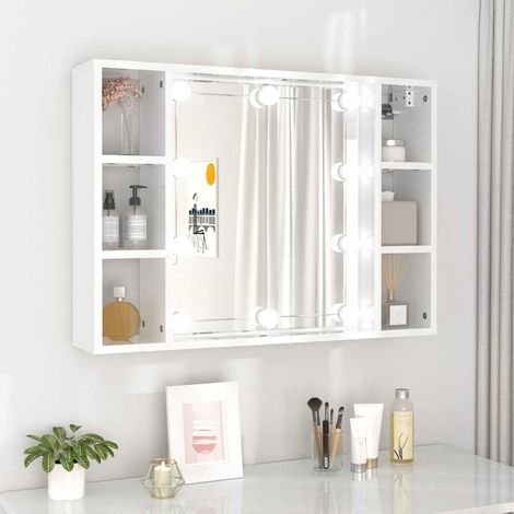 Spiegelschrank mit LED Hochglanz-Weiß 76x15x55 cm (1/5)