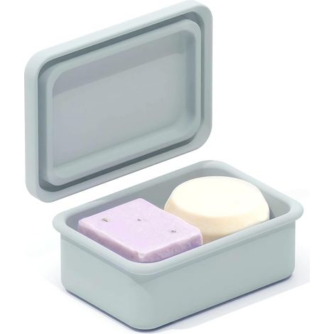 Portasapone da viaggio in silicone con coperchio (grigio), impermeabile, resistente all'umidità, ermetico e portatile. (1/5)