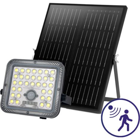 Projecteur LED Extérieur Solaire avec Détecteur 10W IP65 avec Télécommande Noir - 90 deg - Blanc neutre - 4000K (1/5)