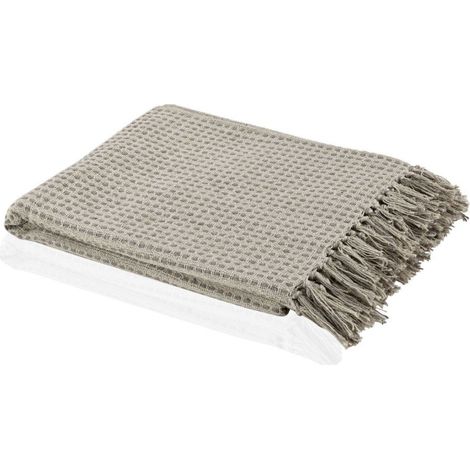 Plaid 100% Coton à Carreaux Marron et Ivoire à Franges (1/2)