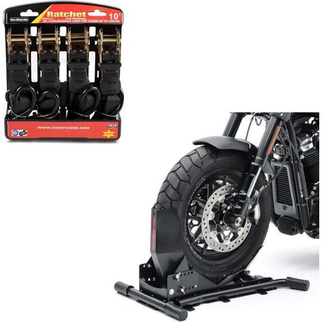 Cale de roue moto Easy Vario Béquille Avant Arière ajustable noir + Moto Sangle Set avec cliquet et crotchet
