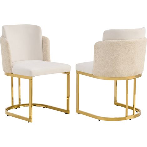 Lot de 2 chaises de salle à manger style moderne, chaises en tissu chenille beige avec structure robuste pour salon et restaurant (1/5)