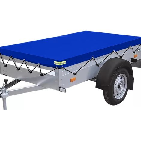 Bache Remorque 207 X 114 X 10cm, 600D PVC Renforcé Bâche pour Remorque, Bâche Protection Plate avec Corde de Bâche et Bandes Réfléchissantes Adaptée Aux Remorque de Voiture