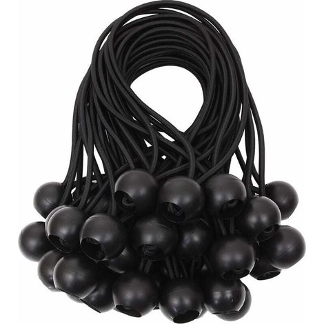 Tensores de lona, cuerdas elásticas de bola, cuerdas elásticas de goma para pancartas, lonas, pabellones, tiendas de campaña, sábanas, arneses de extensión, soportes para lonas, blanco, 15 cm (negro,  (1/4)