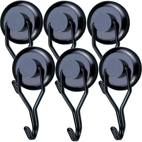 Crochet Aimanté Puissant 45 kg 32D Crochet Magnetique Frigo Noir Néodyme Pivotants Aimant Crochet Magnétique Crochets Aimantés Magnétiques pour Cuisine Torchon Tableau 6pcs