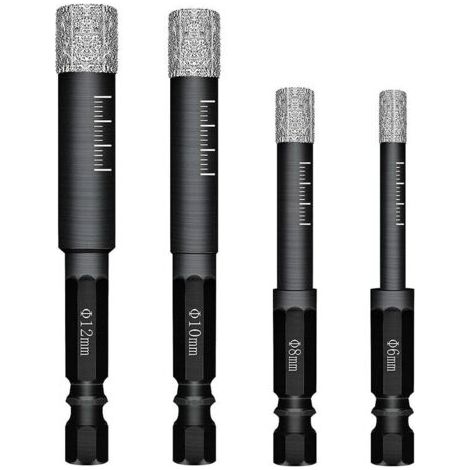 Lot de 4 Forets Mèches diamant pour Carrelage Céramique Grès Cérame Tuiles Verre Pierre. Mèches Diamantées Professionnelles Carreaux de Céramique Drill Bits Tool - 6mm 8mm 10mm 12mm (1/5)