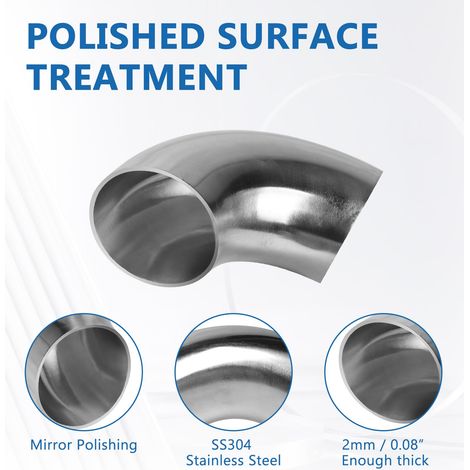 Coude en acier inoxydable, coude de tuyau à 90 degrés 63mm, coude pour échappement, coude en acier inoxydable SS304, tuyau d’échappement (90°, 2,5inch) (1/5)