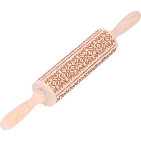 Rouleau à pâtisserie 35cm, motif 3D gravé au laser en bois, outil DIY pour biscuits, enfants et adultes, rouleau à empreintes exotiques pour pâte. (1/5)